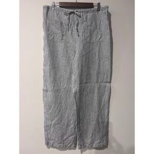 Outfit JPR Womens Blue White Striped 100% Linen Wide Leg Drawstring Pants Size M